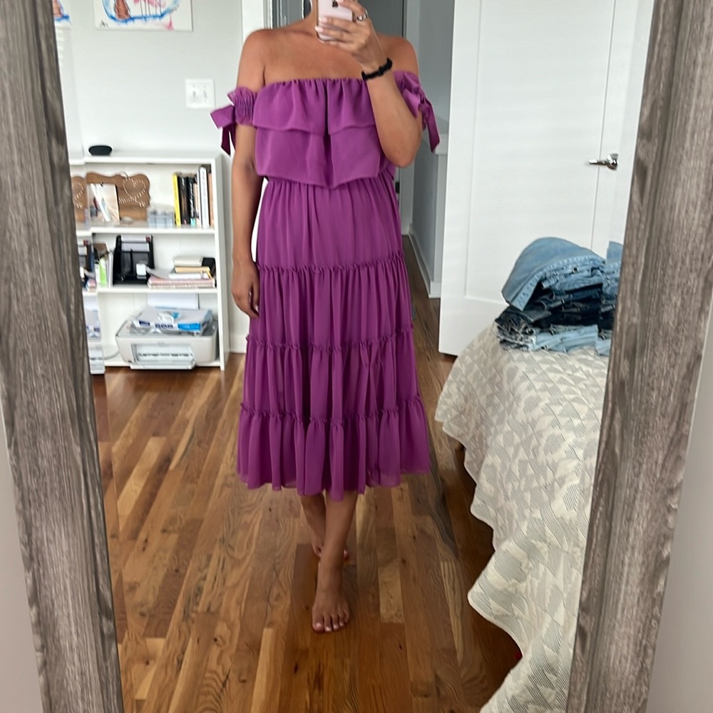 Purple Off the Shoulder Midi dress